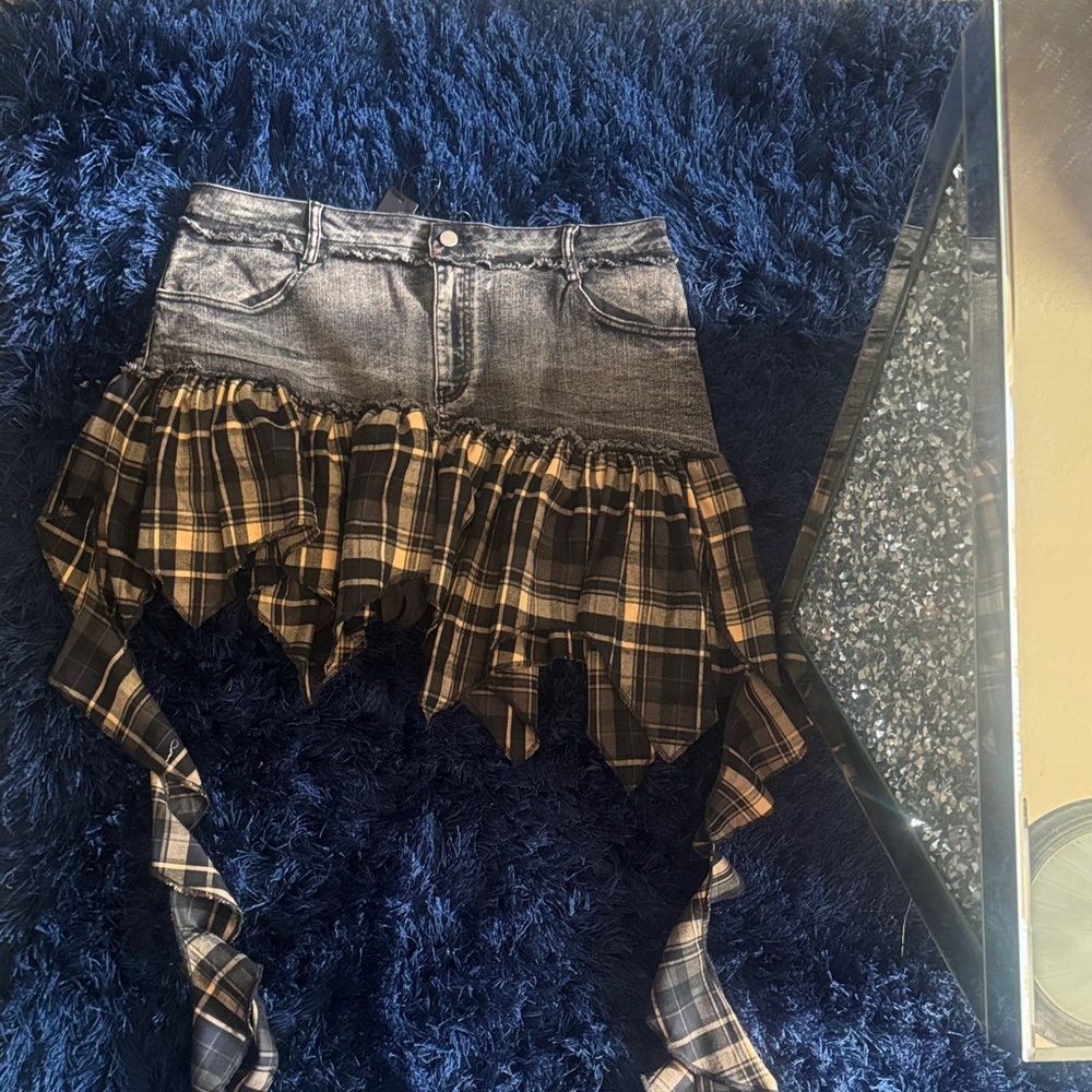 Fashion Nova Gray and Yellow Plaid Mini Skirt